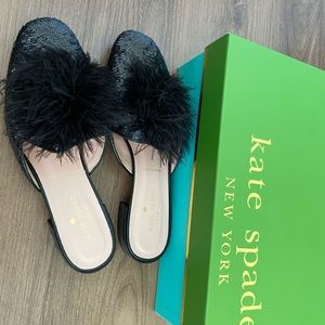 Kate Spade Glitter Gala Pom-Pom Mules